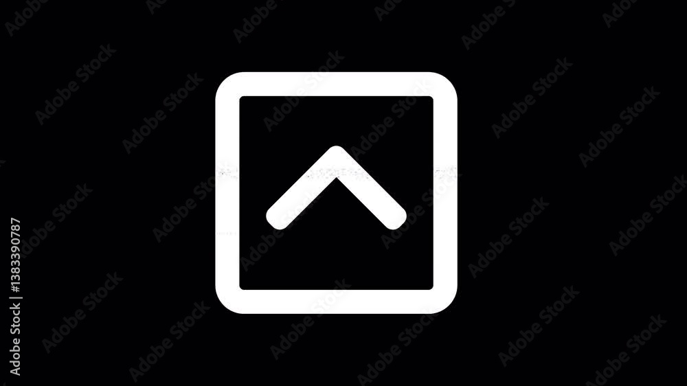 Icon chevron square up is distorted. Glitch. Noise, chromatic aberration, geometric distortion. Transparent background, looped. In-Out looped. Alpha BW at the end Icon chevron square up is distorted. Glitch. Noise, chromatic aberration, geometric distortion. Transparent background, looped. In-Out looped. Alpha BW at the end