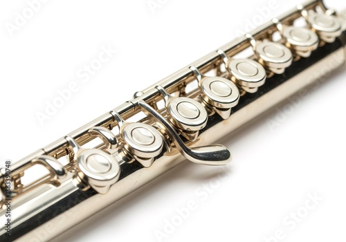 A silver flute with a silver mouthpiece AI generated.