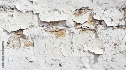 Textured Surface of Old White Wall with Cracked Peeling Paint