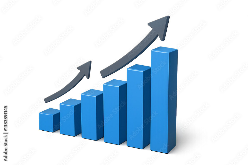 ascending blue 3d bar chart with upward arrows showing positive growth trend and business success on transparent background png ascending blue 3d bar chart with upward arrows showing positive growth trend and business success on transparent background png