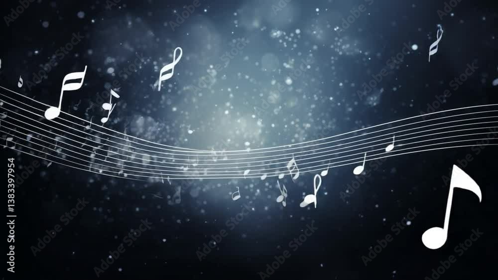Musical Symphony: A celestial ensemble of musical notes dances across a dark, atmospheric canvas, weaving a visual melody of artistic expression.