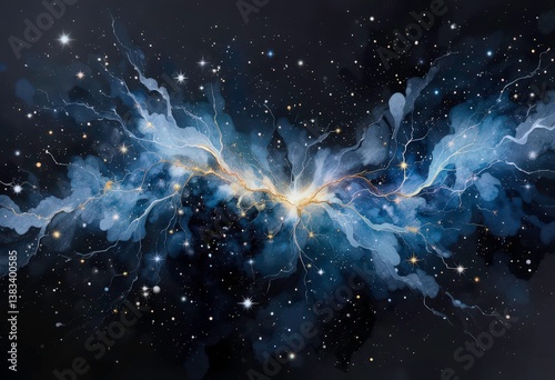 Delicate watercolor washes of Starry Night seep into the infinite blackness, creating a soft, dreamy transition.