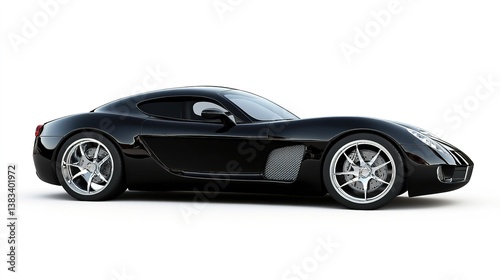 Dynamic black sports car showcase studio setting high-resolution image minimalist environment side view automotive art