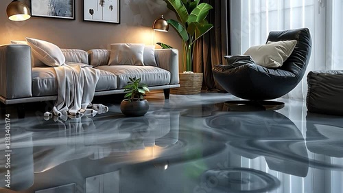 Modern Living Room with Stunning Epoxy Floor Design