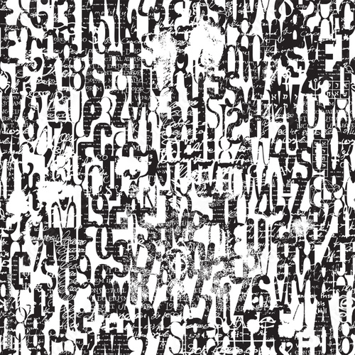 Abstract grunge seamless pattern of English letters and shabby collage of newspaper clippings. Vector background with capital Latin letters in vintage style. Suitable for wallpaper, wrapping paper