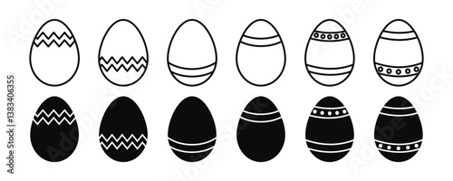 Eggs easter icon set.  Simple black line and symbol. Vector illustration.