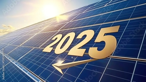 Modern solar panel array displaying metallic gold 