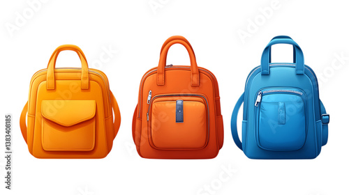 Pack of School Bag Icon set Against Transparent Background for Education Branding, School Promotion, or Academic Design Projects photo