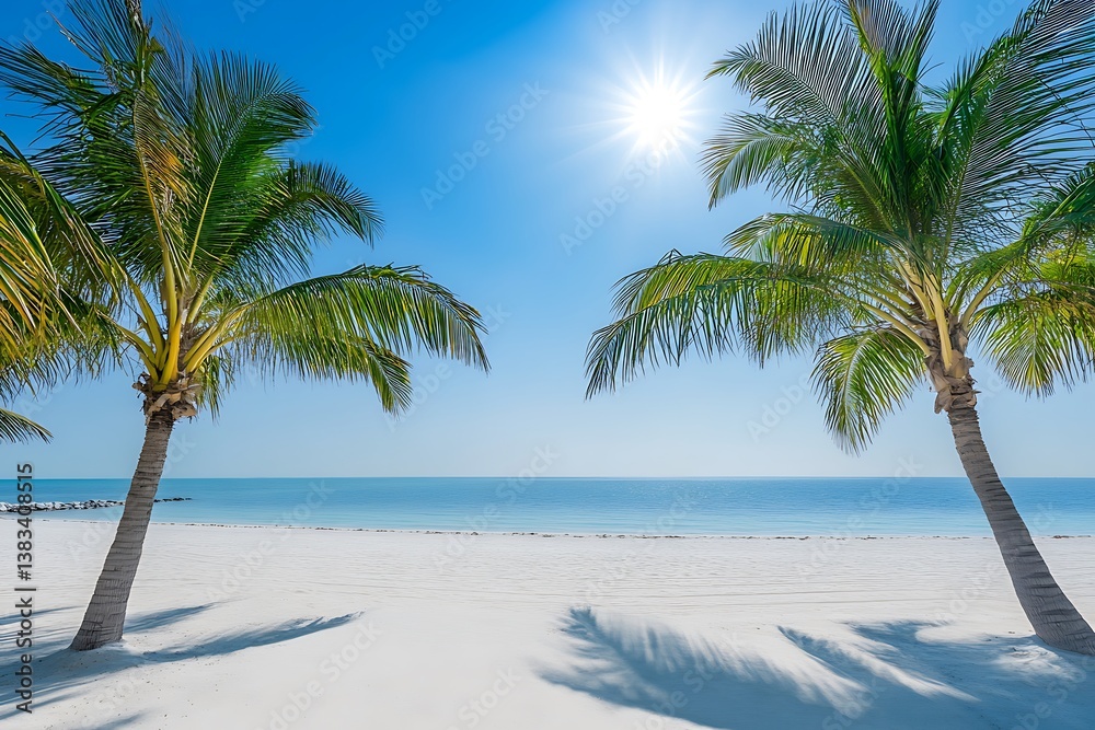 Pristine White Sand Beach with Palm Trees and Azure Water Pristine White Sand Beach with Palm Trees and Azure Water