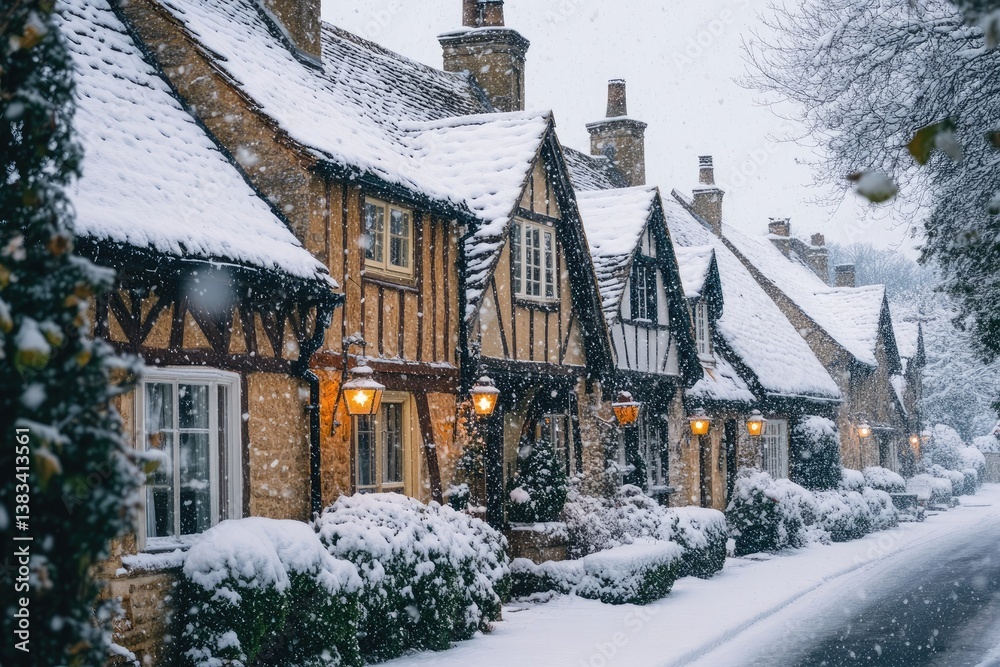 Fototapeta premium Cozy snow-covered village homes