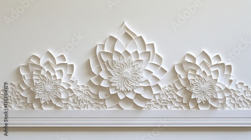 Decorative white paper cut flowers, ornate design photo