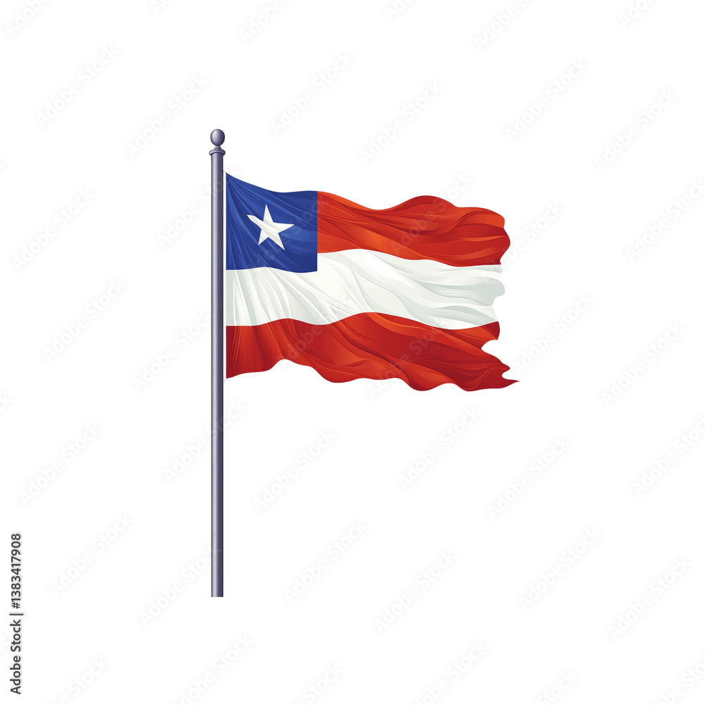 Waving Chilean Flag on a Flagpole Against a Transparent background Waving Chilean Flag on a Flagpole Against a Transparent background