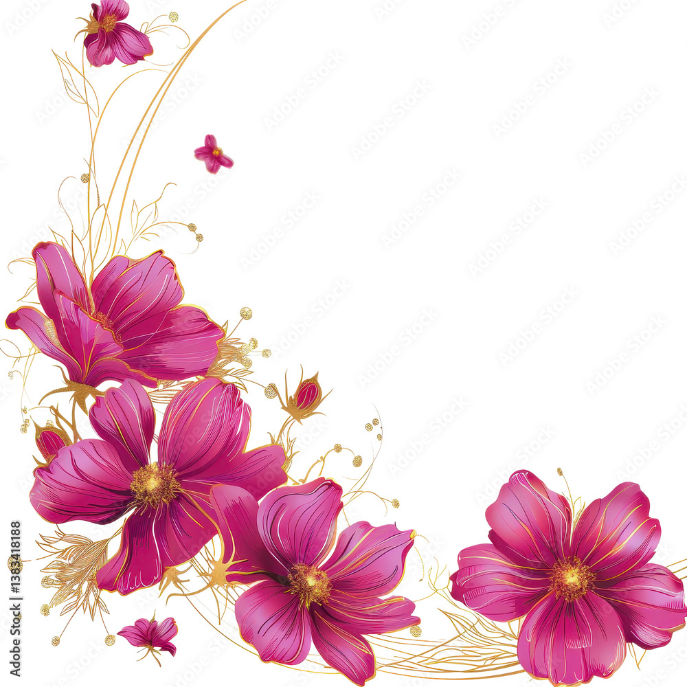 Obraz premium Elegant Floral Arc with Pink Cosmos and Gold Lines