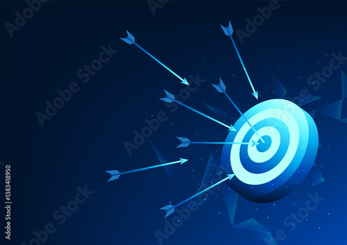 Businessman who sets a goal, a dart on the target, represents the business management to reach the profit target and expand the organization to develop the world.