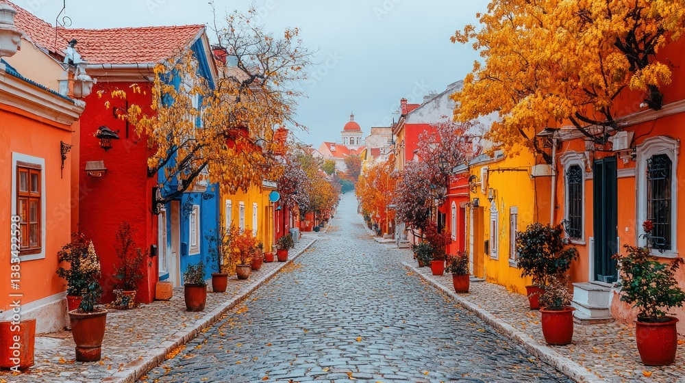 Fototapeta premium Autumnal Colorful European Street Scene