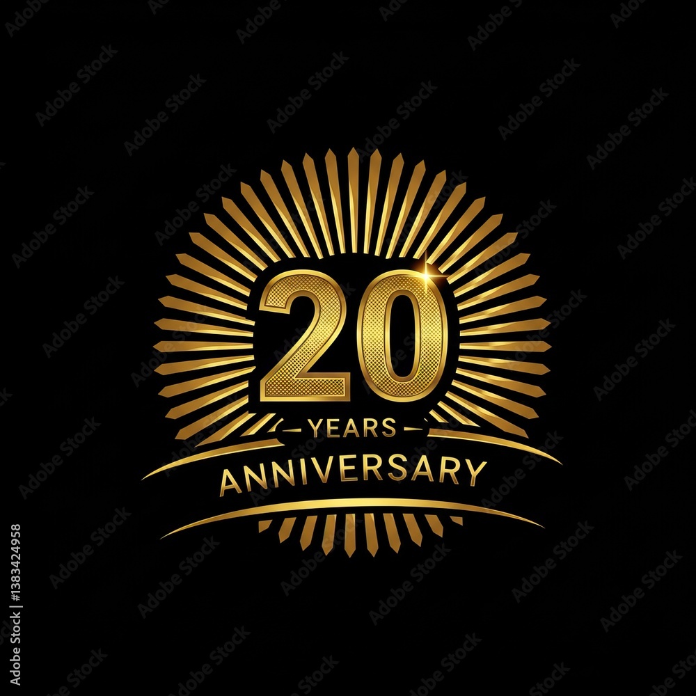 Golden 20th anniversary celebration emblem design for milestone event