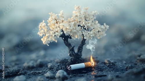 Smoking's Impact on Nature, Burning Tree