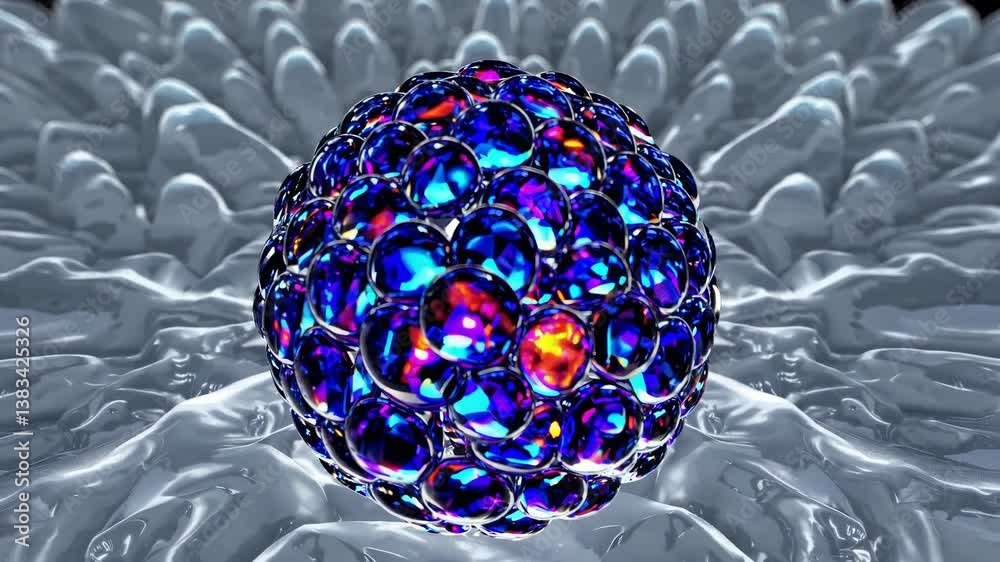 Microscopic view of a virus infecting a human cell membrane, showing the pathogen attacking cells, causing illness and disease, potentially representing a viral infection or medical research