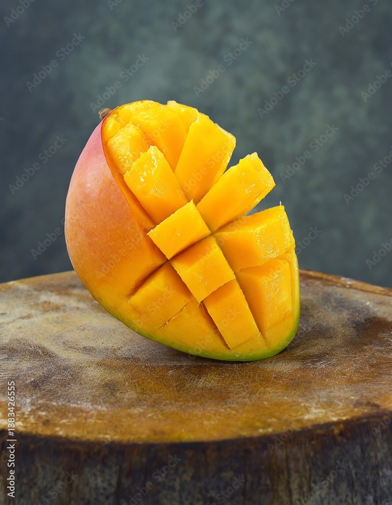 Ripe Mango Slice Cut Out Neatly Against Nothing for a Focus on Juicy Flesh