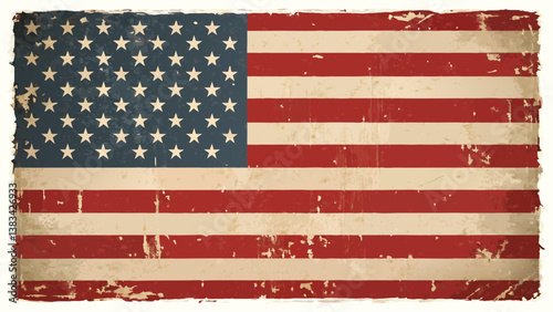 Vintage American Flag Grunge Texture, Patriotism Symbol