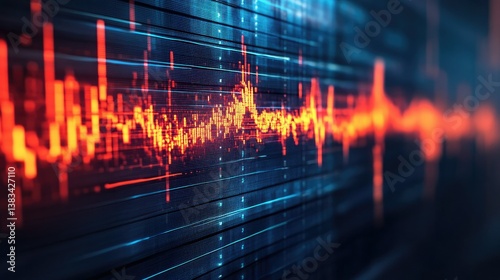 A warning alert on a seismograph display, showing intense earthquake activity with peak wave movements