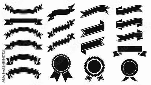 Collection of Black and White Ribbons and Awards Vector Graphics for Design Projects
