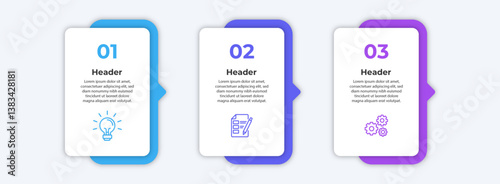 Three steps of a process with icons for idea planning and execution.