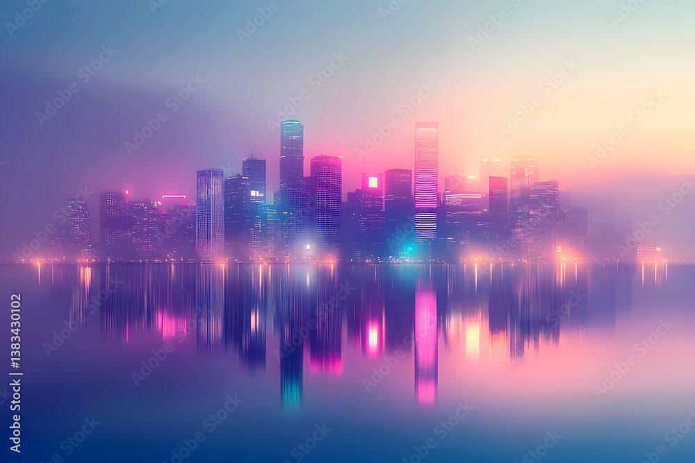 Obraz premium A futuristic cityscape reflecting in still water under vibrant skies