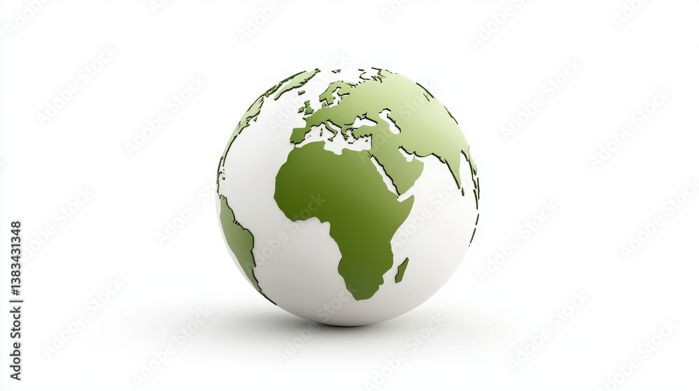 Green and White 3D Model of the Earth on White Background Green and White 3D Model of the Earth on White Background