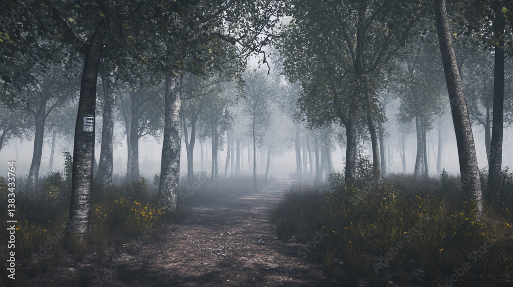 Fototapeta premium Eco-Tech Spy Cams Hidden in Lush Misty Wilderness 4K