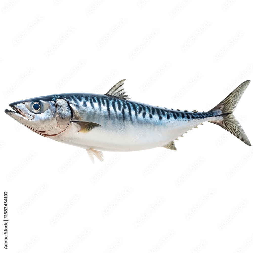 Fototapeta premium Atlantic Mackerel: A detailed study of a fresh, silvery Atlantic mackerel, showcasing its striped pattern and sleek form.