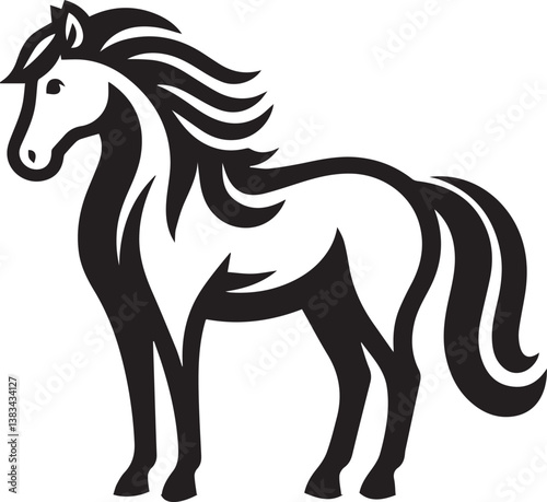 High-Quality Black & White Horse Vector