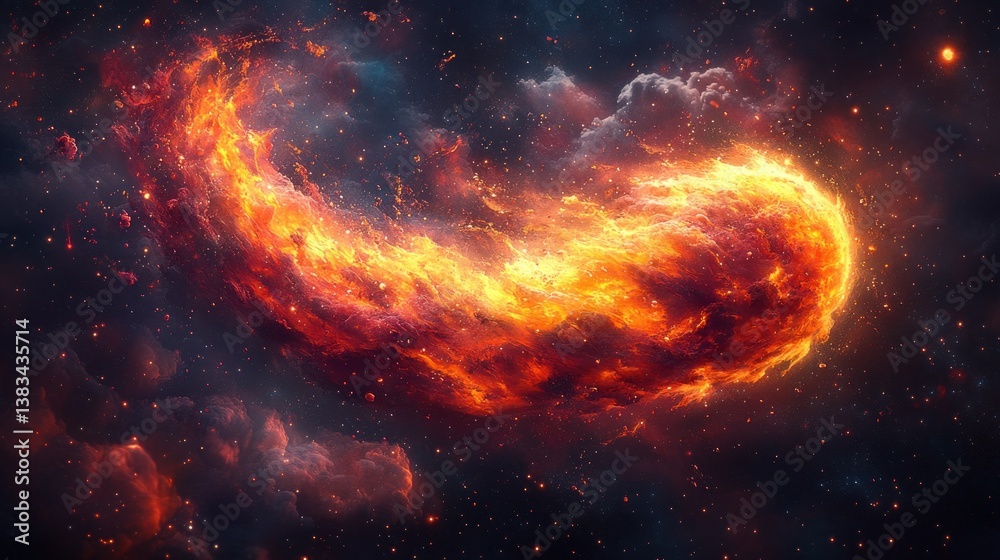 Obraz premium Fiery cosmic nebula, swirling flames in deep space