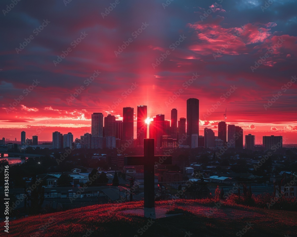 Obraz premium Crimson Sunset City Cross