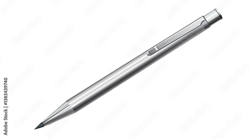 Sleek Metallic Writing Instrument: A finely crafted metallic writing instrument, poised for creative expression, on display with its polished sheen. Sleek Metallic Writing Instrument: A finely crafted metallic writing instrument, poised for creative expression, on display with its polished sheen.