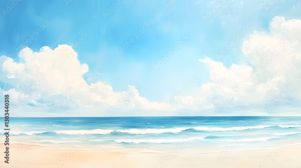 Serene Ocean View with Bright Blue Sky and Fluffy White Clouds Serene Ocean View with Bright Blue Sky and Fluffy White Clouds