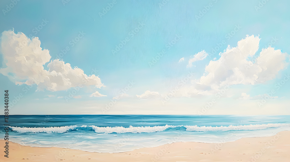 Obraz premium Serene Beach Landscape with Gentle Waves and Bright Blue Sky