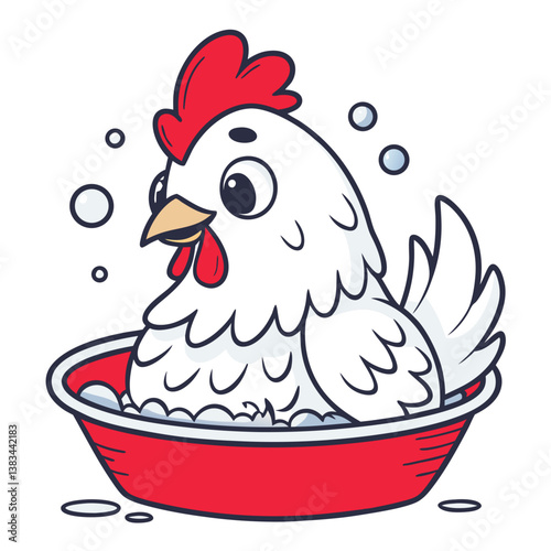 cute chicken take bath in white background