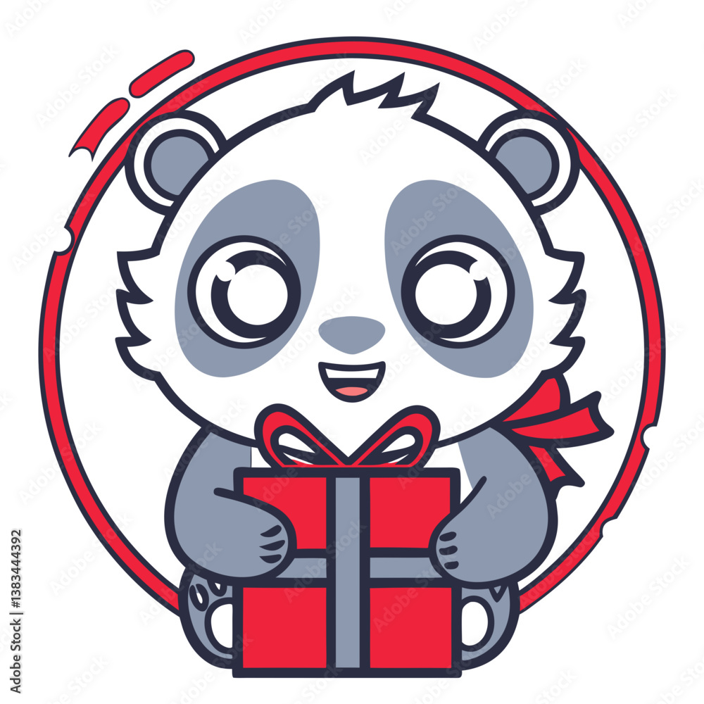 Fototapeta premium cute panda with happy holding gift in white background