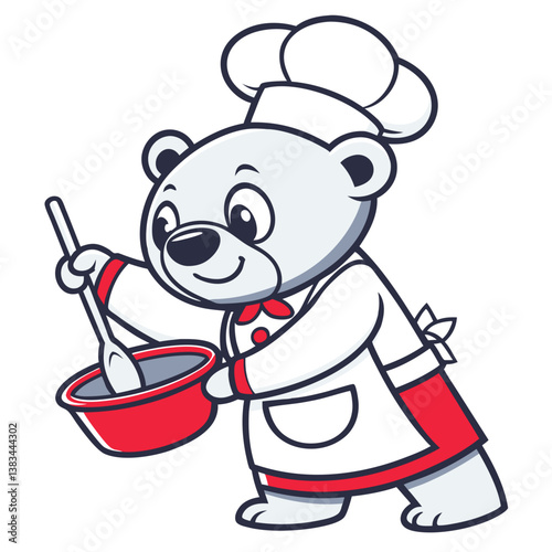 cute bear cooking and wearing chef custom in white background