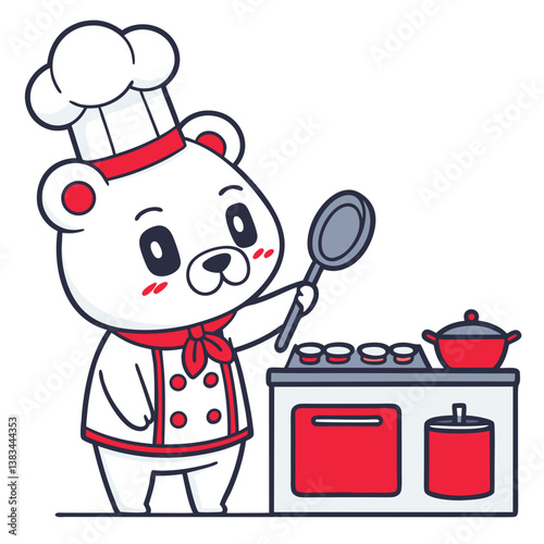 cute bear cooking and wearing chef custom in white background