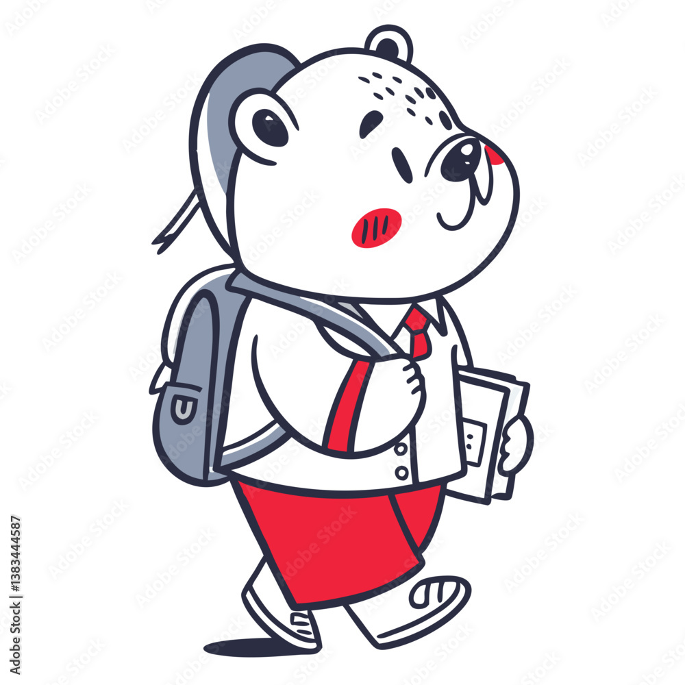 cute bear student style with bag in white background cute bear student style with bag in white background