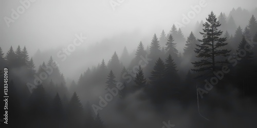  Black and White Image of a Misty, Silent Forest