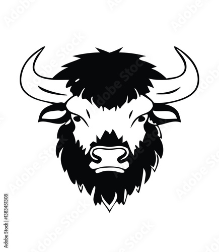 Buffalo Head Vector – Bold Black and White Bison Silhouette design Illustration for Logos, Mascots & Tattoos.
