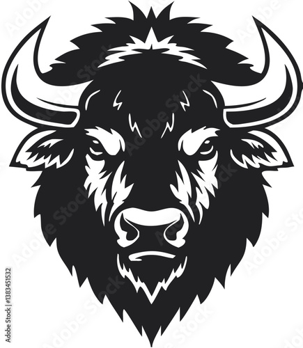 Buffalo Head Vector – Bold Black and White Bison Silhouette design Illustration for Logos, Mascots & Tattoos.