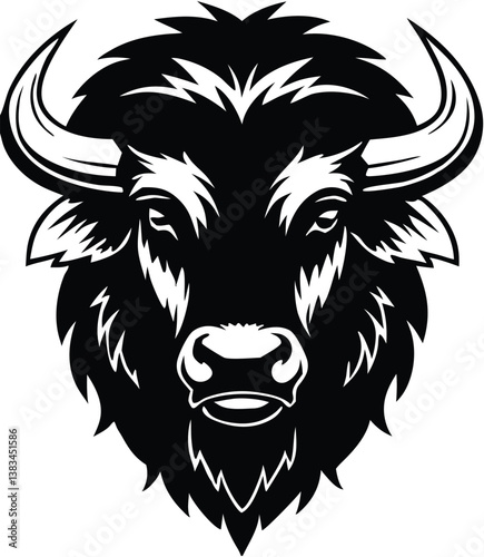 Buffalo Head Vector – Bold Black and White Bison Silhouette design Illustration for Logos, Mascots & Tattoos.