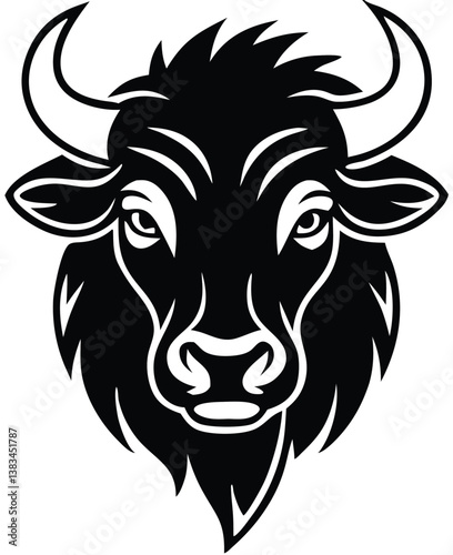 Buffalo Head Vector – Bold Black and White Bison Silhouette design Illustration for Logos, Mascots & Tattoos.