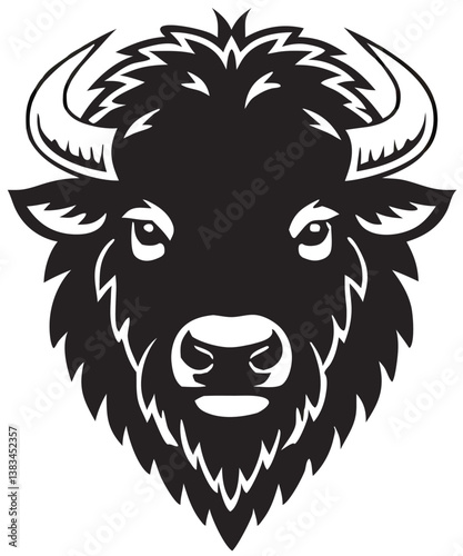 Buffalo Head Vector – Bold Black and White Bison Silhouette design Illustration for Logos, Mascots & Tattoos.