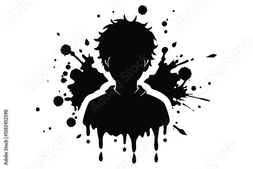 Person Silhouette Art with Ink Splatter Design 