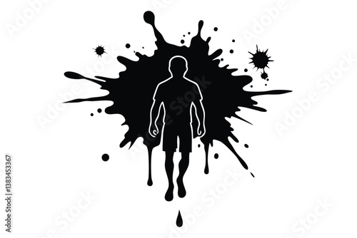 Silhouette of Walking Man with Paint Splatter 